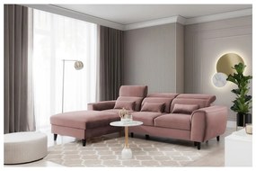 Divano angolare rosa allungabile/con contenitore (con penisola a sinistra/con chaise lounge) e rivestimento in velluto Foble – ELTAP