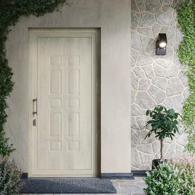 Porta d'ingresso DOLCETTI in PVC pannello bugnato mod.024 L 90 x H 210 cm in PVC quercia polacca, apertura spingere a sinistra, falso telaio non incluso