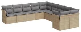 Set divano da giardino 10 pz con cuscini beige in polyrattan