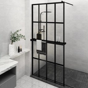 Parete Doccia Con Mensola Nera 118x190 Cm Vetro Esg E Alluminio /