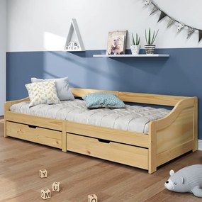 Dormeuse 2 Cassetti 90x200 Cm Legno Massello Pino Irun /
