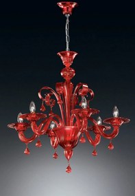 Lampadario 6 luci rosso  in vetro di Murano  - 911/6- Vetrilamp