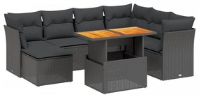 Set divani da giardino con cuscini 8 pz nero in polyrattan