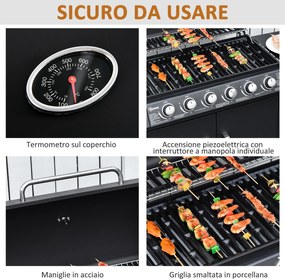 Barbecue a Gas GPL 7 Fuochi 135x50x100 cm con Fornello Laterale Nero...