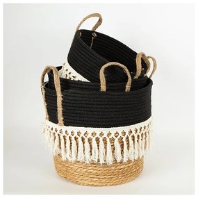 SET 3x Cestino di paglia beige/nero/bianco 25x17x23/28x22x25/35x28x30 cm