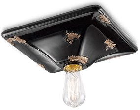 Plafoniera Vintage Quadrata Grande Ceramica Nera 1 Luce E27