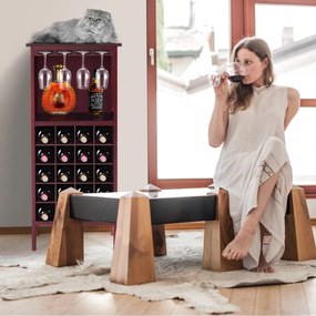 Costway Cantinetta portabottiglie in legno Scaffale di vino con porta calici per 20 bottiglie, 42x24,5x96cm, Marrone scuro