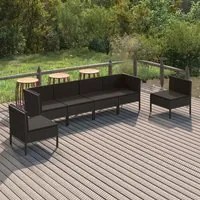 Set Divani da Giardino 6 pz con Cuscini in Polyrattan Nero 3094349