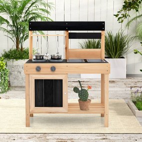 Costway Cucina da esterno per bambini con 2 lavandini removibili rubinetto, Set da cucina per bambini da cucina con spazio Naturale