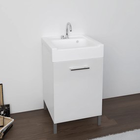 Lavatoio a Terra 50x50 Un'Anta Apertura a Destra Xilon "Lavarredo" Bianco Opaco/Bianco Lucido