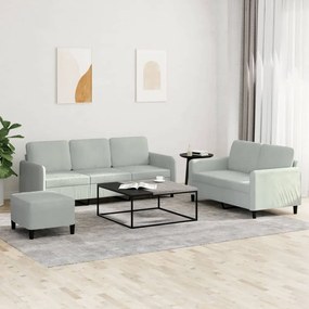 Set Di Divani 3 Pz Grigio Chiaro İn Velluto /