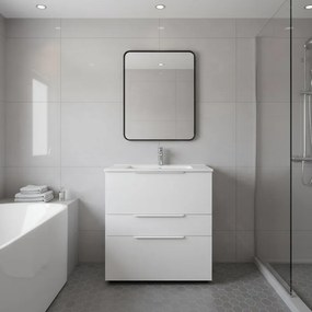 Mobile da bagno a terra sotto lavabo L 75 x H 84 x P 48 cm bianco laccato lucido, 3 cassetti SENSEA Neo Frame