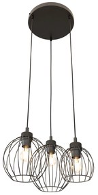 Sospensione Minimal Industrial Hathor 3 Luci Tonda Nera