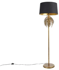 Lampada da terra oro 145 cm con paralume in cotone nero 50 cm - Botanica