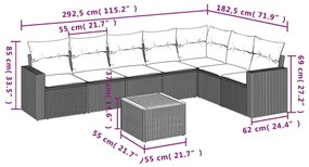 Set Divano da Giardino 8 pz con Cuscini Grigio in Polyrattan