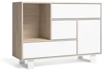 Credenza sala da pranzo 120x40x86cm Buffet 1 porta, 3 cassetti colore Rovere e colore porta e cassetti Bianco