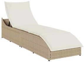 Lettino Prendisole Pieghevole Con Cuscino E Portaoggetti Beige /