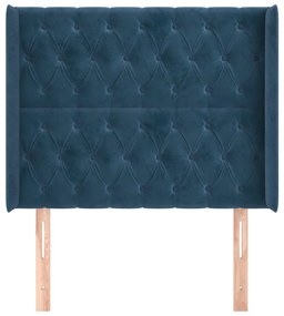 Testiera ad orecchio blu scuro 93x16x118/128 cm in velluto