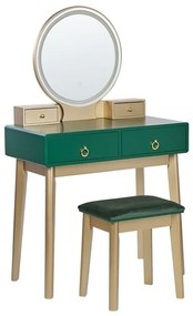 Tavolino da toeletta con specchio LED e 4 cassetti verde smeraldo FEDRY Beliani