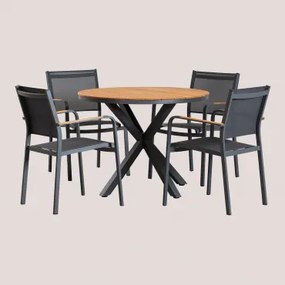 Set Tavolo Rotondo Archer (ø100 Cm) E 4 Sedie Da Giardino Grigio Grafite - Sklum