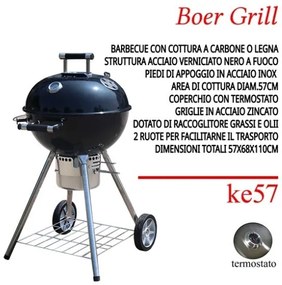 Barbecue A Carbone Tondo Professionale Con Coperchio E Termometro Kettle 57 Cm Boer Grill