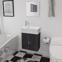 Set Mobili da Bagno e Lavandino 3 pz Nero