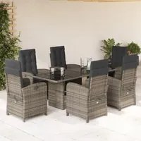 Set da Pranzo da Giardino 7 pz con Cuscini in Polyrattan Grigio 3212257