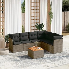 Set divani da giardino 7 pz con cuscini grigio in polyrattan