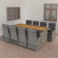 Set da Pranzo da Giardino 9 pz con Cuscini in Polyrattan Grigio cod mxl 41560