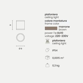 Plafoniera per esterni JUBO in alluminio Marrone con diffusore in vetro D9 cm