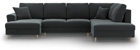 Divano angolare grigio scuro allungabile e con contenitore (con penisola a destra/a U) con rivestimento in velluto Kyoto – Cosmopolitan Design