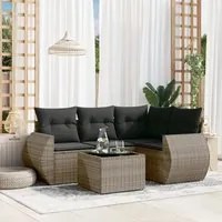 Set Divano da Giardino 5 pz con Cuscini Grigio in Polyrattan 3221319