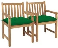 Sedie da Giardino 2 pz con Cuscini Verdi in Massello di Teak cod mxl 17343