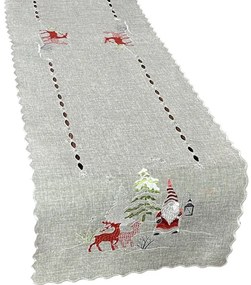 Stola natalizia grigia con ricamo di elfi e renne Larghezza: 40 cm | Lunghezza: 85 cm