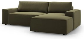 Divano angolare verde allungabile/con contenitore (con penisola a destra/con chaise lounge) con rivestimento in velluto Jodie – Micadoni