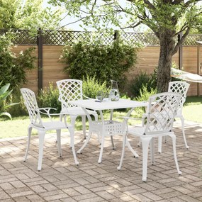 Set Da Pranzo Da Giardino 5 Pz Bianco İn Alluminio Pressofuso /