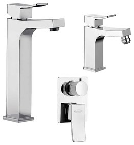 Miscelatore lavabo alto + bidet + incasso doccia con deviatore Jacuzzi | rubinetteria Tank ottone cromato per piletta click clack