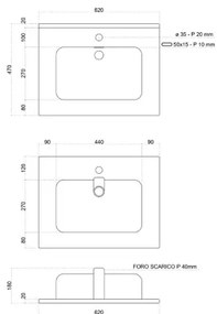 Mobile bagno sospeso base 2 cassetti 62 cm con lavabo specchio lampada LED ANGELA1 Cemento