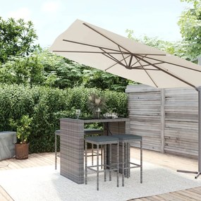 Set bar da giardino 5 pz con cuscini in polyrattan grigio