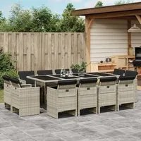 Set da Pranzo da Giardino 13pz con Cuscini Grigio in Polyrattan 3277810