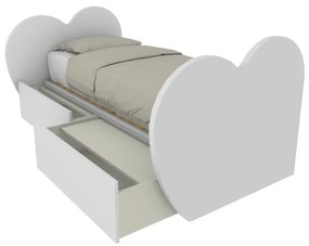 CUPIDODBC - Letto cameretta singolo con testate a cuore80x190con cassettoni estraibili con ruote e cablati.Rete inclusa