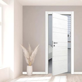 Porta interna rototraslante Ropes inciso in legno colore bianco, L 90 x H 210 cm, apertura reversibile