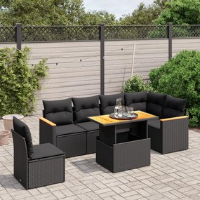 Set Divani da Giardino con Cuscini 7pz Nero Polyrattan