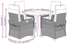 Set da Pranzo da Giardino 5 pz con Cuscini Beige in Polyrattan