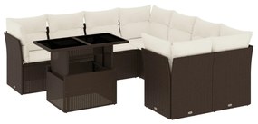 Set divani da giardino 9pz con cuscini marrone in polyrattan