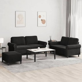 Set Di Divani 3 Pz Con Cuscini Nero İn Velluto /
