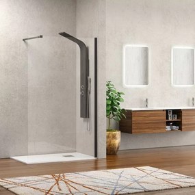 Parete doccia walk in 140 cm con profilo nero opaco KW-100B - KAMALU