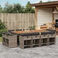 Set da Pranzo da Giardino 13pz con Cuscini Grigio in Polyrattan 3277993