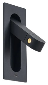 Lampada da parete moderna nera con LED e porta USB-C - Hilton