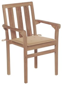 Sedie da giardino 2 pz con cuscini beige massello di teak